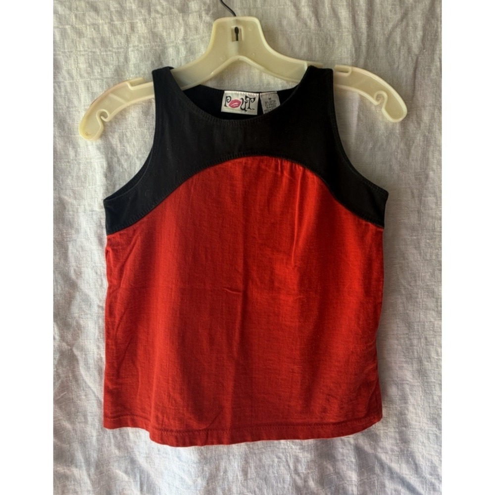 VTG Y2K Pout Girls M Red Black Color Block Sleeveless Tank Top